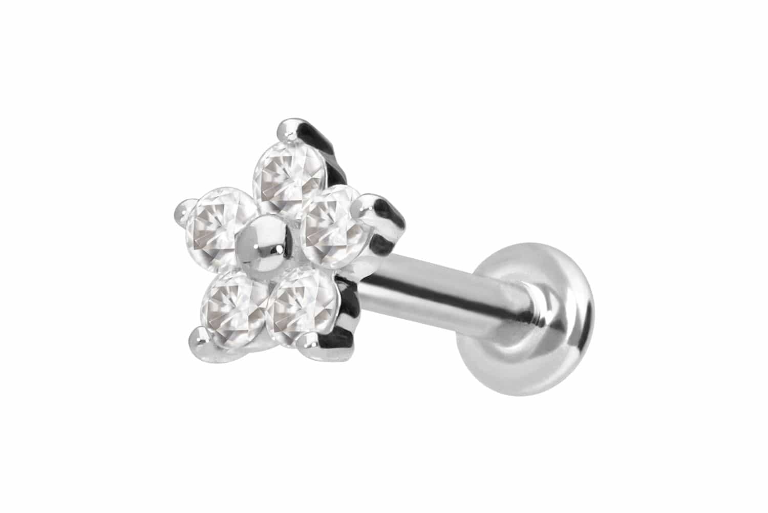 14 Karat Gold Labret Piercing mit Innengewinde MOISSANIT-BLUME